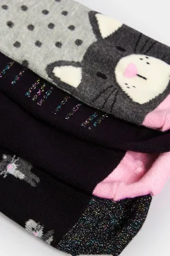M&Co Yours Yours 4 Pack Black Cat Print Ankle Socks><noscript><img width=