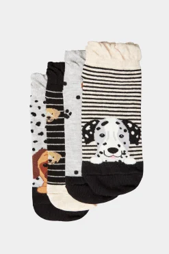 M&Co Yours Yours 4 Pack Black Dog Print Trainer Liner Socks><noscript><img width=