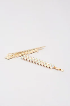 M&Co Yours Yours 2 Pack Gold Diamante Hairslide Set><noscript><img width=
