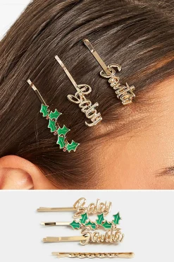 M&Co Yours Yours 4 Pack Gold 'santa Baby' Christmas Hairslide Set>Women Hair Accessories