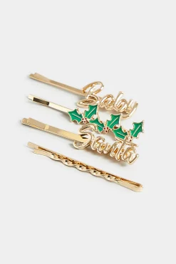 M&Co Yours Yours 4 Pack Gold 'santa Baby' Christmas Hairslide Set><noscript><img width=