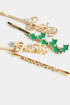 M&Co Yours Yours 4 Pack Gold 'santa Baby' Christmas Hairslide Set><noscript><img width=