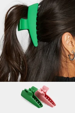 M&Co Yours Yours 2 Pack Green & Pink Hair Claw Clips>Women Hair Accessories