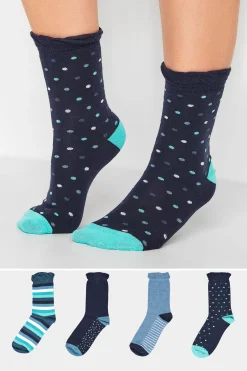 M&Co Yours Yours 4 Pack Navy Blue Spot Print Socks>Women Socks