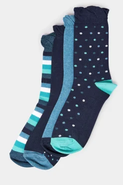 M&Co Yours Yours 4 Pack Navy Blue Spot Print Socks><noscript><img width=