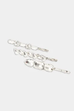 M&Co Yours Yours 3 Pack Silver Crystal Hairslide Set>Women Hair Accessories