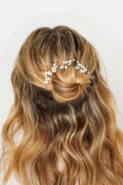 M&Co Yours Yours 4 Pack White Pearl Diamante Hair Pin Set>Women Hair Accessories