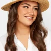 M&Co Yours Yours Beige Brown & White Straw Boater Hat>Women Hats