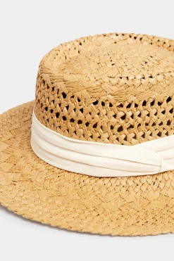M&Co Yours Yours Beige Brown & White Straw Boater Hat><noscript><img width=