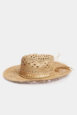 M&Co Yours Yours Beige Brown Straw Cut Out Cowboy Hat>Women Hats