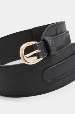 M&Co Yours Yours Black & Gold Croc Stretch Wide Belt><noscript><img width=