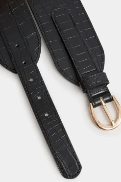 M&Co Yours Yours Black & Gold Croc Stretch Wide Belt><noscript><img width=