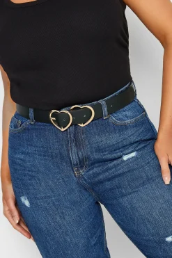 M&Co Yours Yours Black & Gold Double Heart Belt>Women Belts