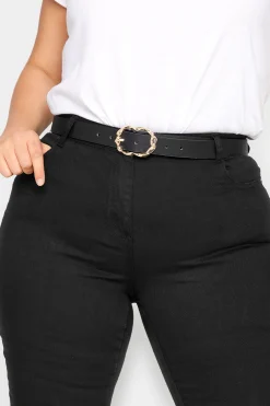 M&Co Yours Yours Black & Gold Twisted Buckle Belt>Women Belts