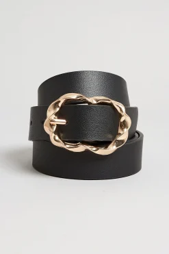 M&Co Yours Yours Black & Gold Twisted Buckle Belt>Women Belts