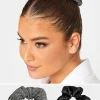 M&Co Yours Yours Black 2 Pack Diamante Satin Scrunchie Set>Women Hair Accessories