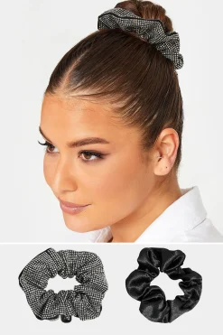 M&Co Yours Yours Black 2 Pack Diamante Satin Scrunchie Set>Women Hair Accessories
