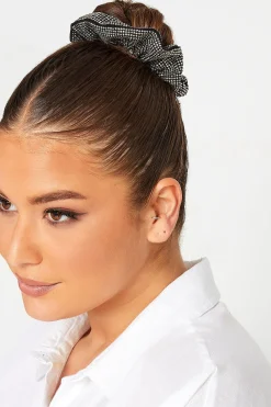 M&Co Yours Yours Black 2 Pack Diamante Satin Scrunchie Set>Women Hair Accessories