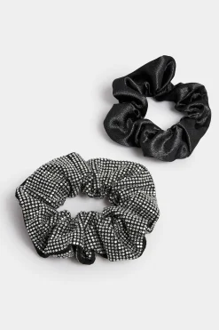 M&Co Yours Yours Black 2 Pack Diamante Satin Scrunchie Set><noscript><img width=