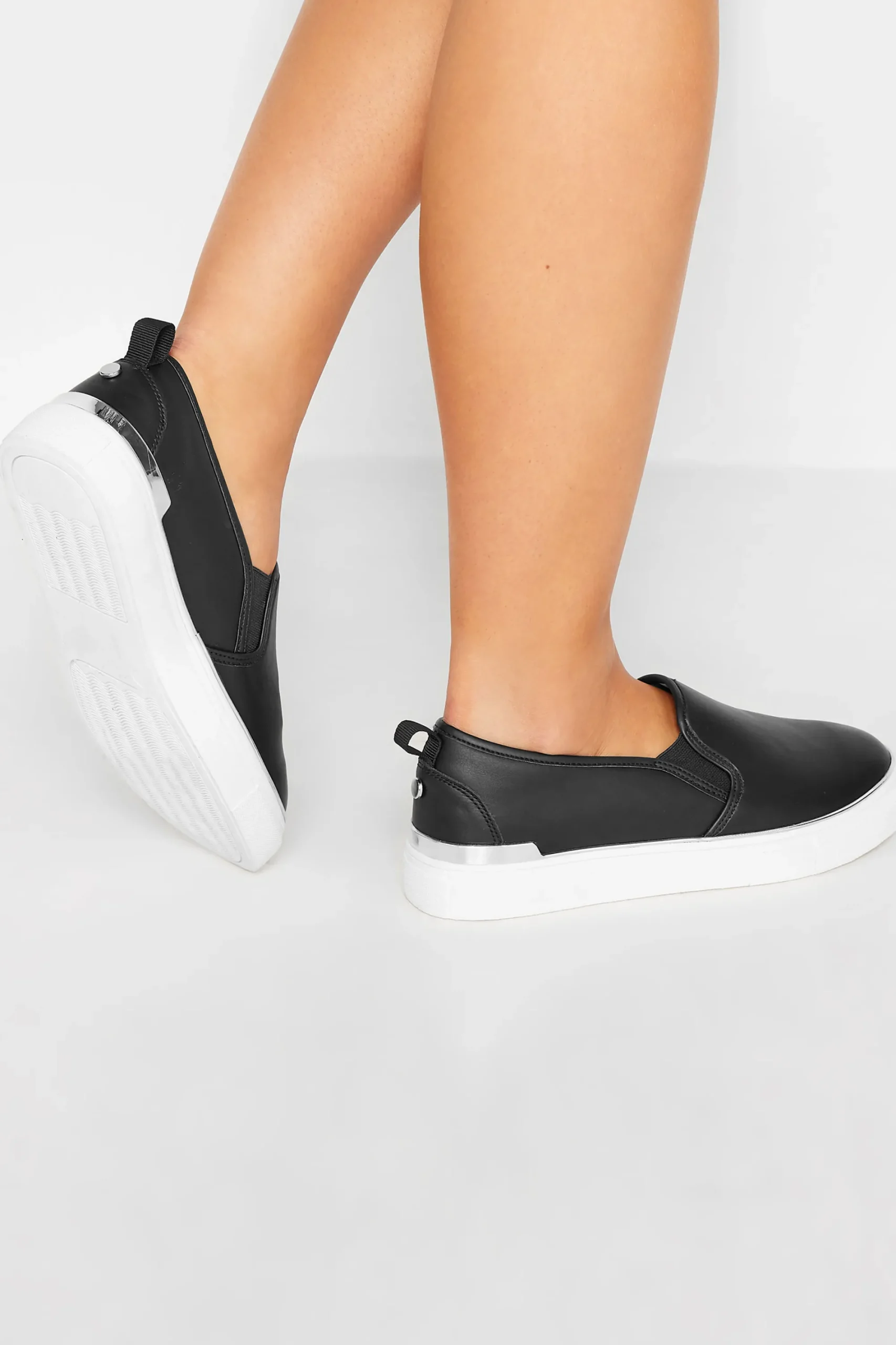 M&Co Yours Yours Black & Silver Hardware Slip-On Trainers In Extra Wide Eee Fit>Women Flat Shoes