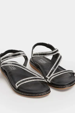 M&Co Yours Yours Black & Silver Sequin Strappy Sandals In Wide E Fit & Extra Wide Eee Fit>Women Flat Shoes