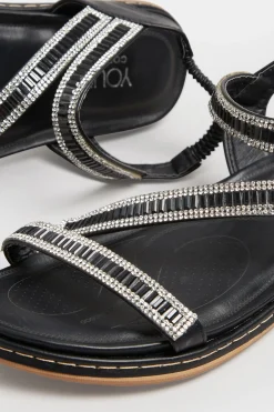 M&Co Yours Yours Black & Silver Sequin Strappy Sandals In Wide E Fit & Extra Wide Eee Fit><noscript><img width=