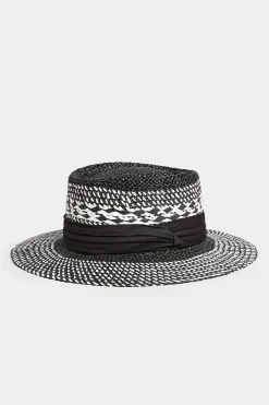 M&Co Yours Yours Black & White Contrast Straw Boater Hat>Women Hats