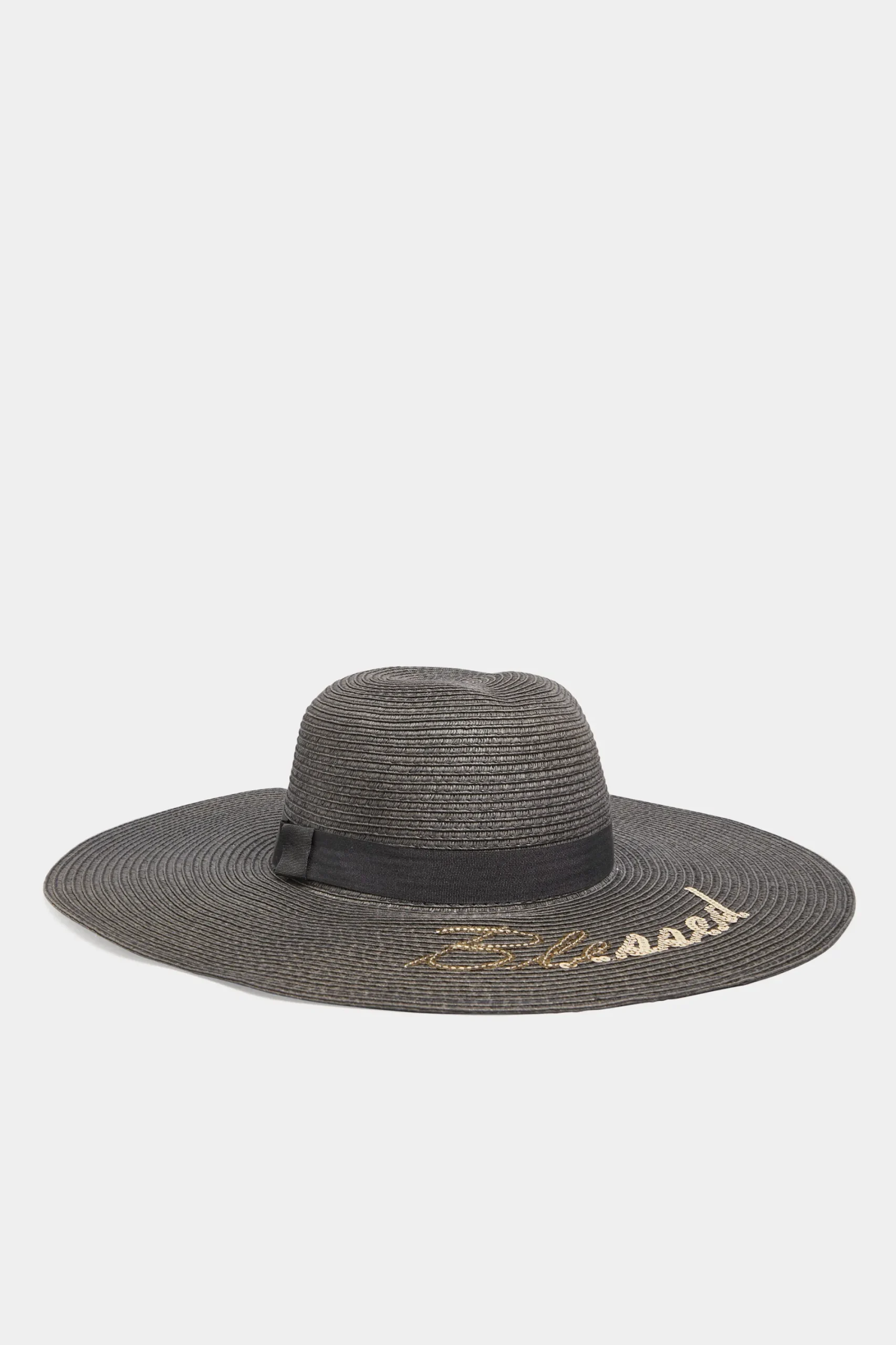 M&Co Yours Yours Black 'Blessed' Floppy Straw Hat>Women Hats