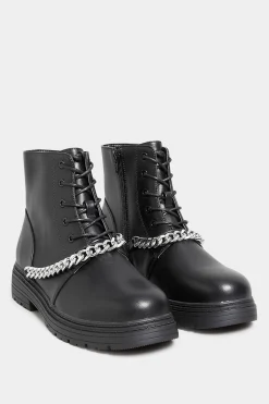 M&Co Yours Yours Black Chain Lace Up Boots In Wide E Fit & Extra Wide Eee Fit>Women Flat Shoes