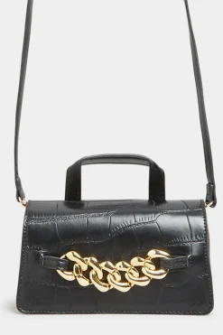 M&Co Yours Yours Black Croc & Gold Chain Mini Bag>Women Bags