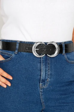 M&Co Yours Yours Black Croc Double Hoop Belt>Women Belts