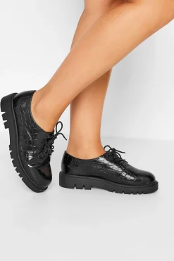 M&Co Yours Yours Black Croc Lace Up Loafers In Extra Wide Eee Fit>Women Flat Shoes