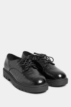 M&Co Yours Yours Black Croc Lace Up Loafers In Extra Wide Eee Fit>Women Flat Shoes