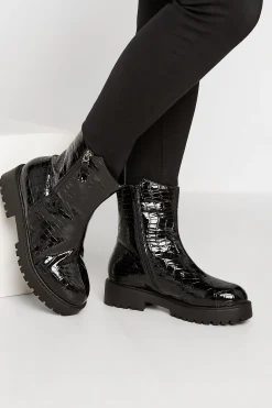 M&Co Yours Yours Black Croc Patent Side Zip Boots In Extra Wide Eee Fit>Women Boots
