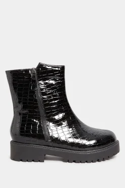 M&Co Yours Yours Black Croc Patent Side Zip Boots In Extra Wide Eee Fit><noscript><img width=