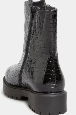 M&Co Yours Yours Black Croc Patent Side Zip Boots In Extra Wide Eee Fit><noscript><img width=