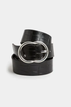 M&Co Yours Yours Black Croc Twisted Oval Buckle Belt>Women Belts