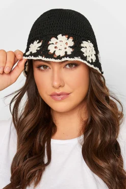 M&Co Yours Yours Black Crochet Contrast Edge Bucket Hat>Women Hats
