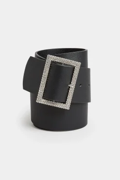 M&Co Yours Yours Black Diamante Buckle Wide Belt>Women Belts