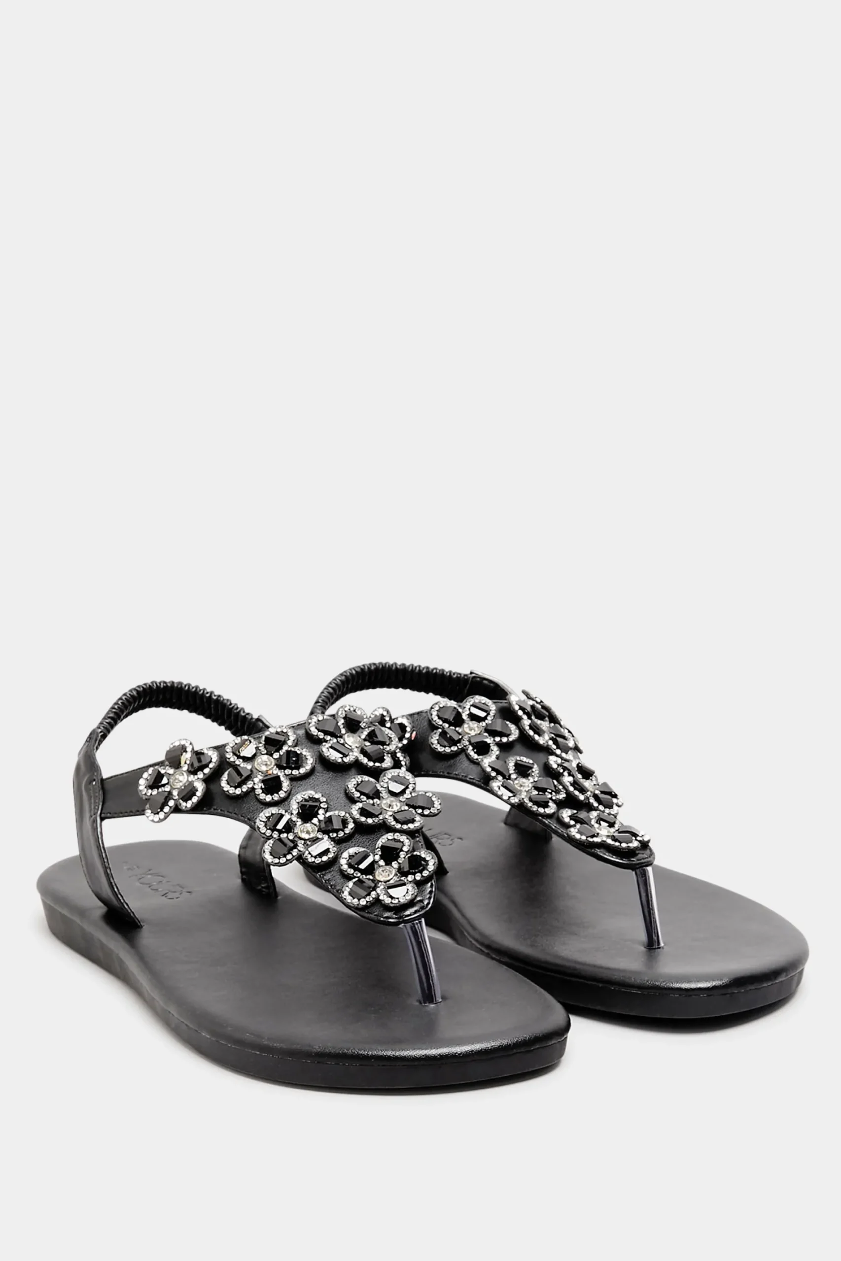 M&Co Yours Yours Black Diamante Flower Sandals In Wide E Fit & Extra Wide Eee Fit>Women Flat Shoes
