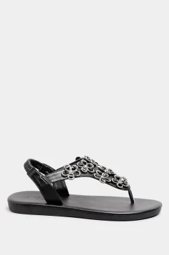 M&Co Yours Yours Black Diamante Flower Sandals In Wide E Fit & Extra Wide Eee Fit><noscript><img width=