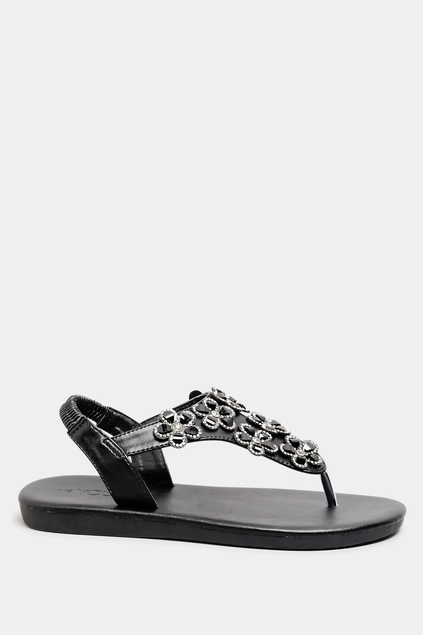 M&Co Yours Yours Black Diamante Flower Sandals In Wide E Fit & Extra Wide Eee Fit>Women Flat Shoes