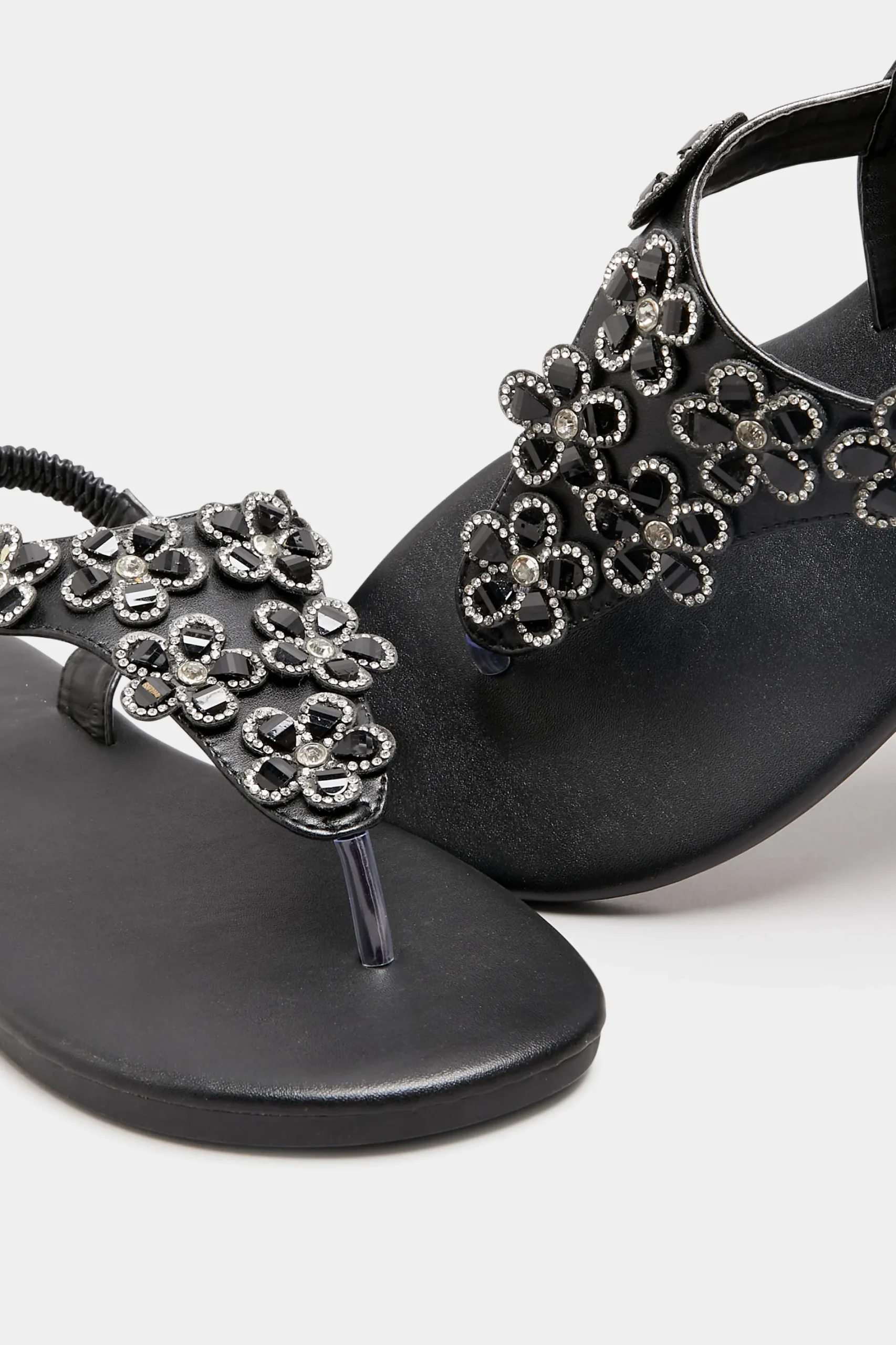 M&Co Yours Yours Black Diamante Flower Sandals In Wide E Fit & Extra Wide Eee Fit>Women Flat Shoes