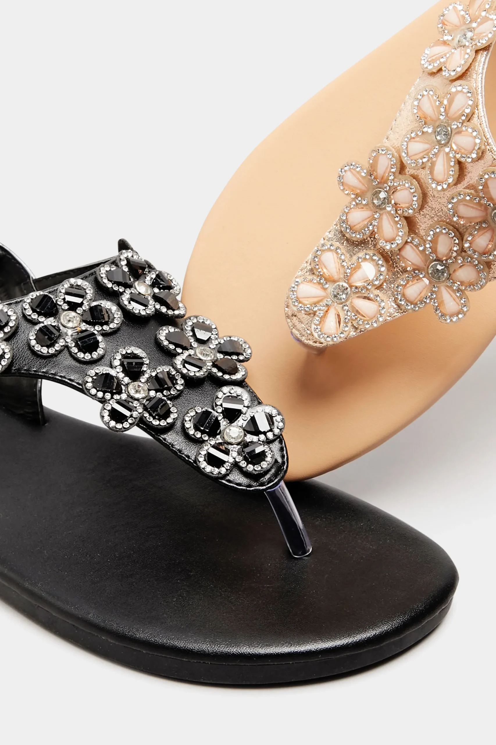 M&Co Yours Yours Black Diamante Flower Sandals In Wide E Fit & Extra Wide Eee Fit>Women Flat Shoes