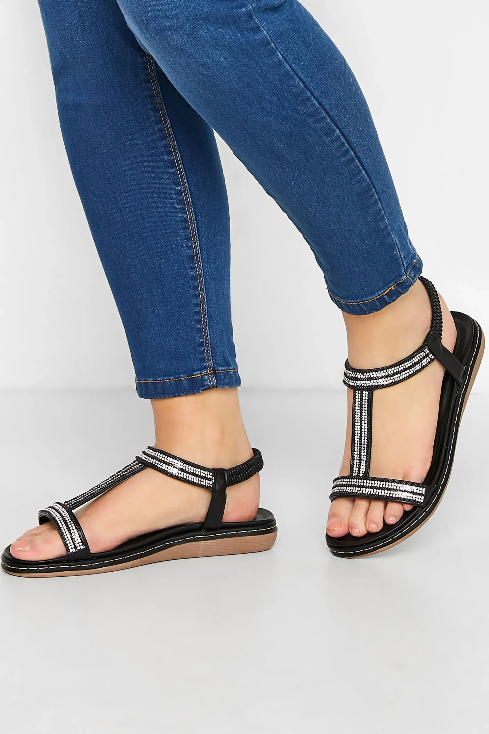M&Co Yours Yours Black Diamante Strap Sandals In Extra Wide Eee Fit>Women Flat Shoes