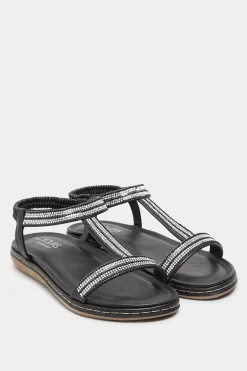M&Co Yours Yours Black Diamante Strap Sandals In Extra Wide Eee Fit>Women Flat Shoes