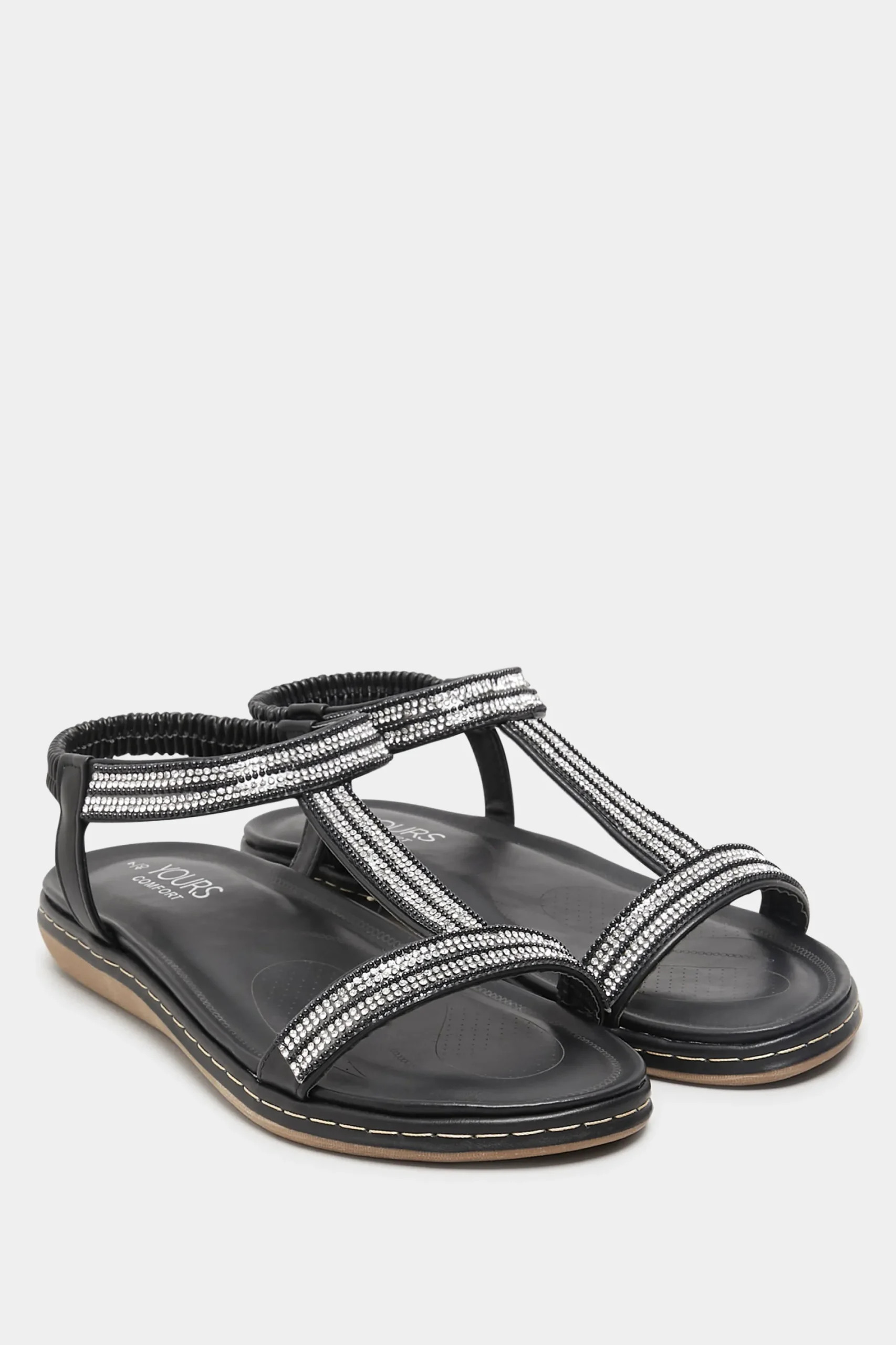 M&Co Yours Yours Black Diamante Strap Sandals In Extra Wide Eee Fit>Women Flat Shoes