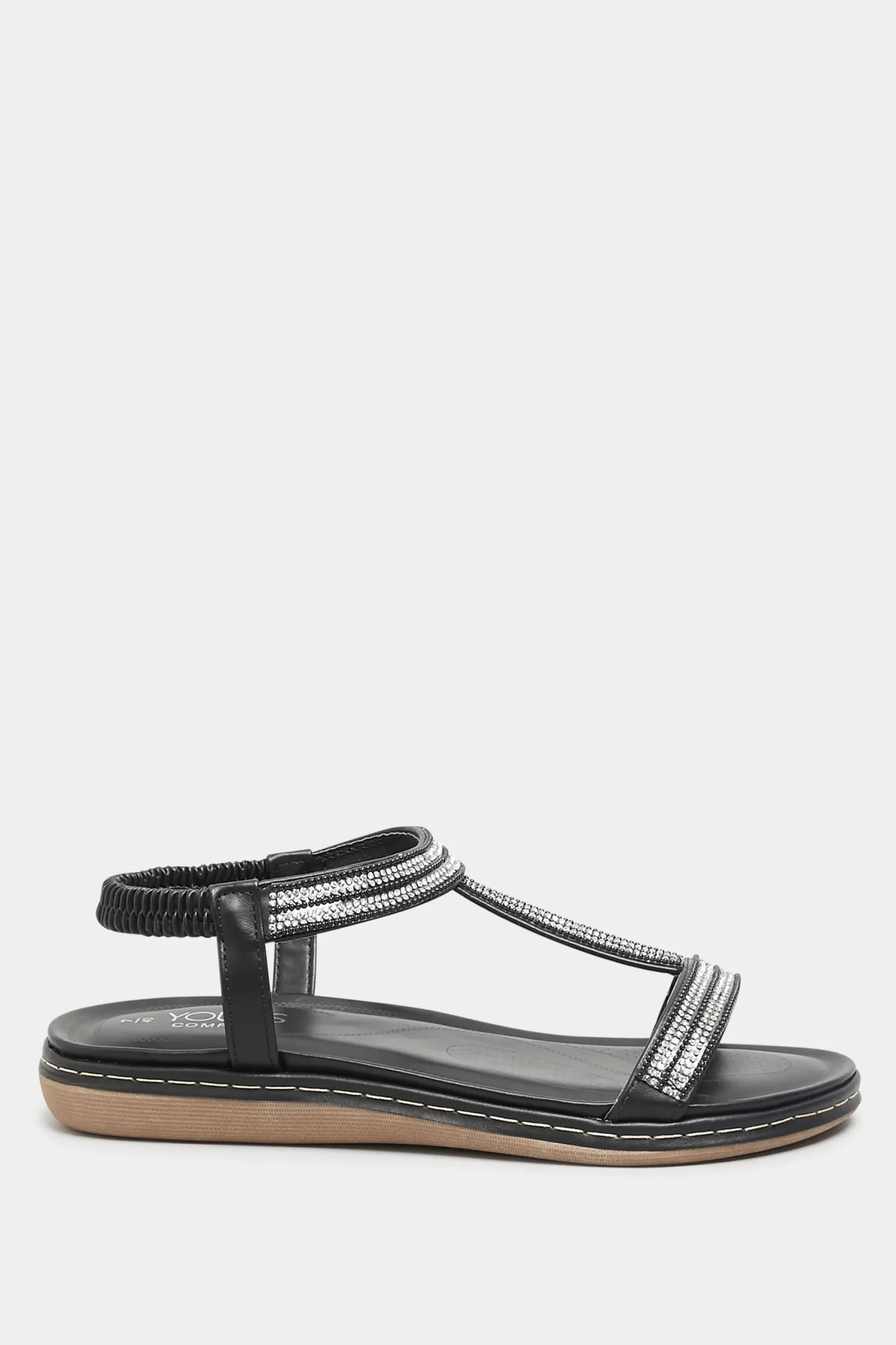 M&Co Yours Yours Black Diamante Strap Sandals In Extra Wide Eee Fit>Women Flat Shoes