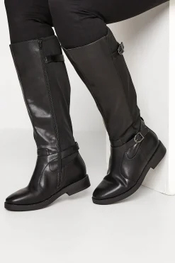 M&Co Yours Yours Black Double Strap Knee High Boots In Wide E Fit & Extra Wide Eee Fit>Women Flat Shoes