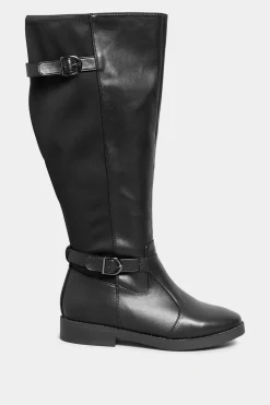 M&Co Yours Yours Black Double Strap Knee High Boots In Wide E Fit & Extra Wide Eee Fit><noscript><img width=